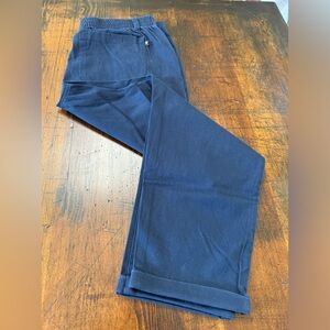 NEW GAP FLAT-FRONT CUFFED CROPPED ELASTIC WAIST PANTS-NAVY BLUE SIZE 14